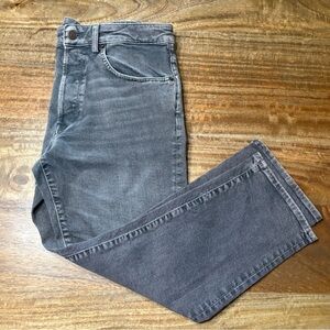 6397 Womens Straight Leg Jeans Mid Rise Button Fly Denim Stretch OD Grey Size 27